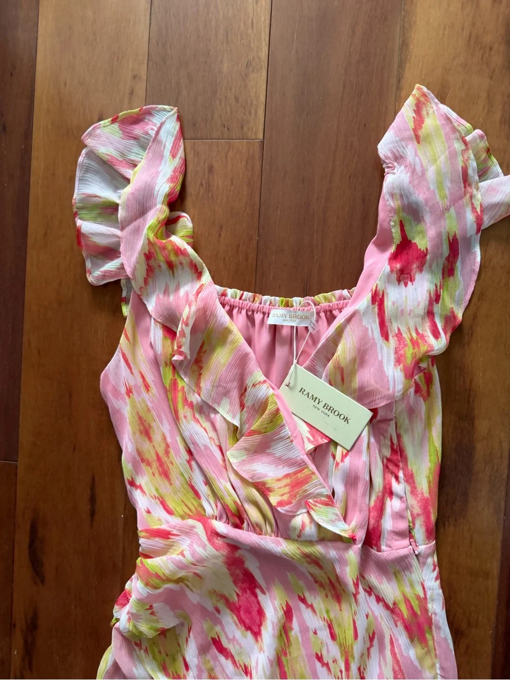 Ramy Brook Pink and Yellow Watercolor Ruffle Dress - Picture 3 of 4